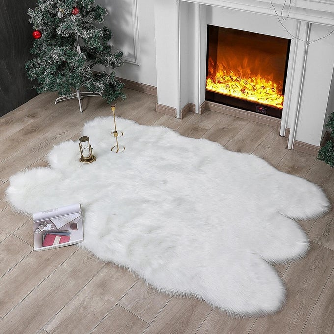 FAUX FUR RUG SHEEPSKIN SHAG FLUFFY FUZZY WHITE 4X6 FT RUGS FOR BEDROOM BEDSIDE BED FLOOR LIVING ROOM PLUSH HIGHDENSITY CUSHION CARPET SUPER SOFA COVER