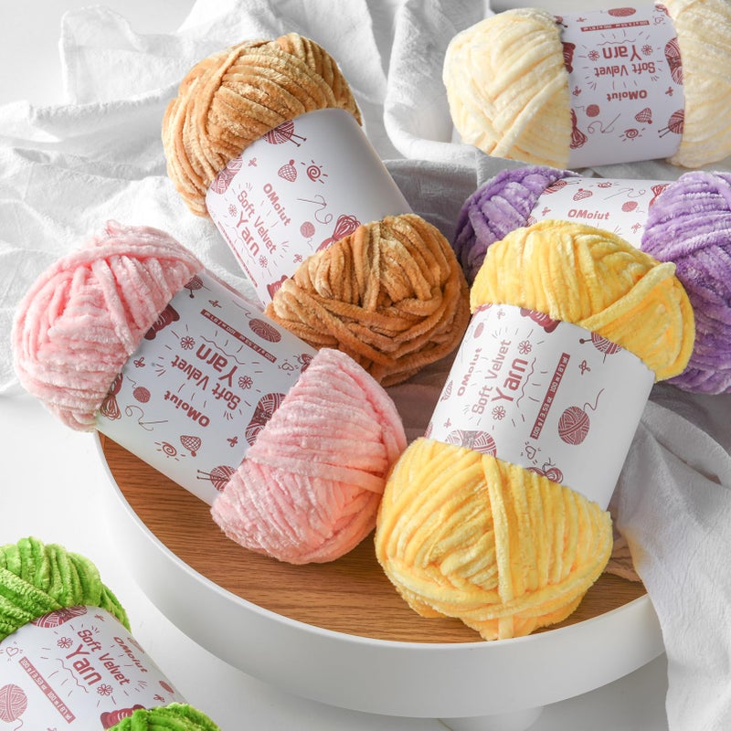 OMoiut 12 Pack Chenille Chunky Yarn - Baby Soft for Crocheting - White, Red, Pink, Yellow, Blue, Rainbow Velvet - Crochet Blanket and Amigurumi Pack With Accessories - Image 5