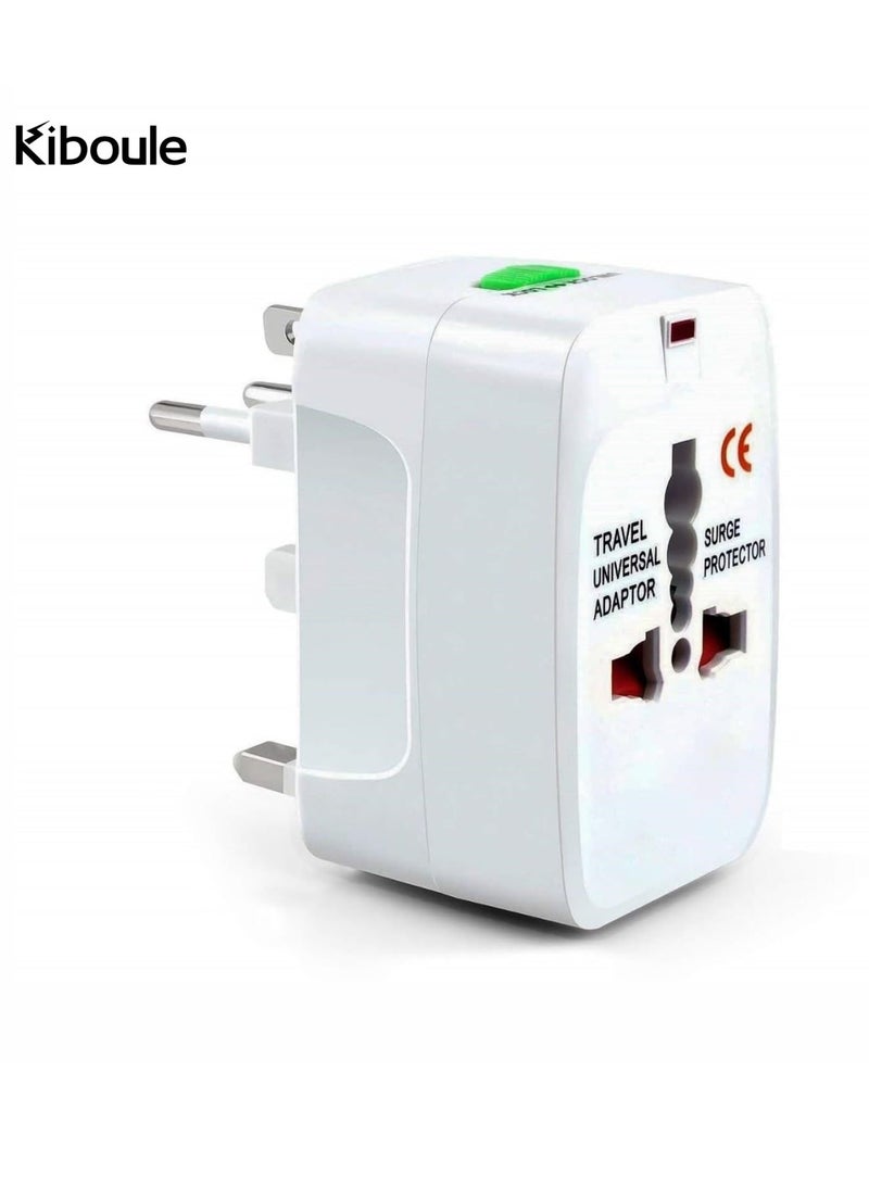 Kiboule Universal Travel Adapter Plug - International Multipurpose All-in-One Solution for US, AUS, UK, EU, Europe, North/South America & 150+ Countries (Rectangle) (White) - Image 1