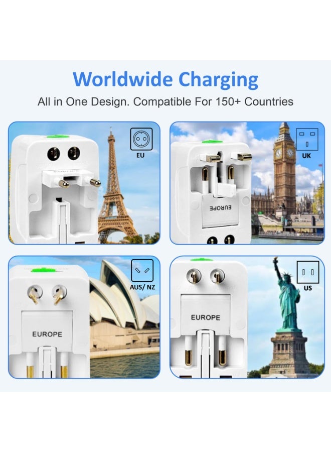 Kiboule Universal Travel Adapter Plug - International Multipurpose All-in-One Solution for US, AUS, UK, EU, Europe, North/South America & 150+ Countries (Rectangle) (White) - Image 3