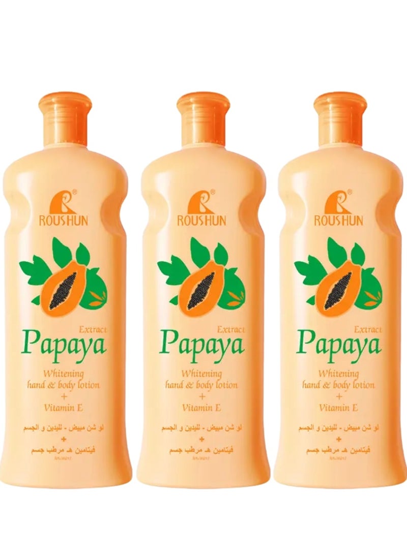 ROUSHUN 3Pcs Papaya Whitening Hand & Body Lotion with papaya Extract Vitamin E Brightening Hydrating Deeply Nourishing Moisturizing Lotions Fast Absorption Smooth Skin Hand Foot Body Lotion 3x300ml  - Image 2