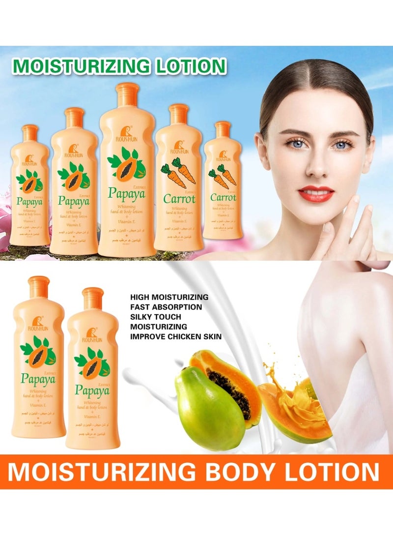 ROUSHUN 3Pcs Papaya Whitening Hand & Body Lotion with papaya Extract Vitamin E Brightening Hydrating Deeply Nourishing Moisturizing Lotions Fast Absorption Smooth Skin Hand Foot Body Lotion 3x300ml  - Image 3