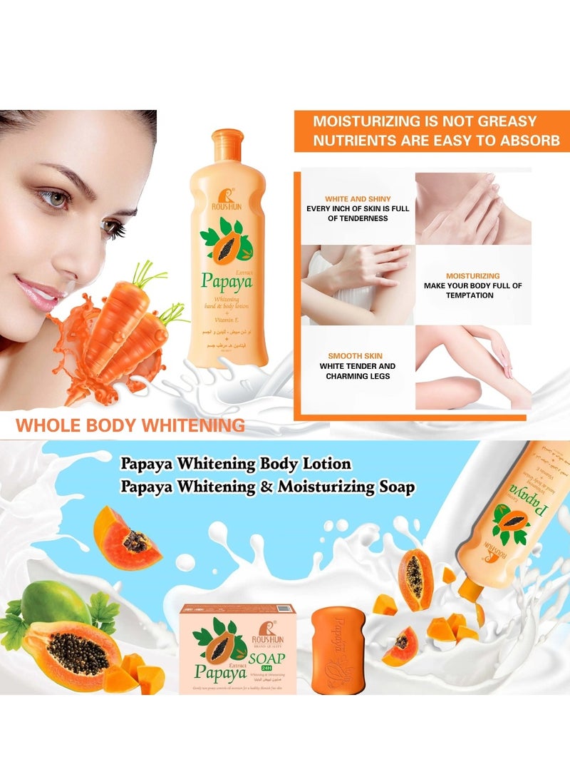 ROUSHUN 3Pcs Papaya Whitening Hand & Body Lotion with papaya Extract Vitamin E Brightening Hydrating Deeply Nourishing Moisturizing Lotions Fast Absorption Smooth Skin Hand Foot Body Lotion 3x300ml  - Image 4