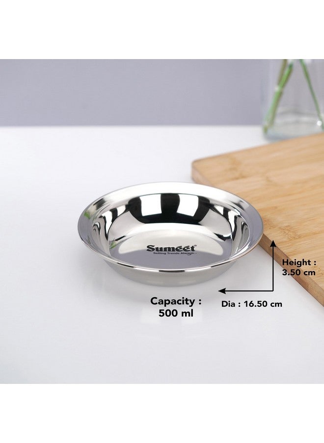 Sumeet Stainless Steel Heavy Gauge Multi Utility Serving Plates with Mirror Finish 16.5cm Dia - Set of 3pc, Silver - Image 4