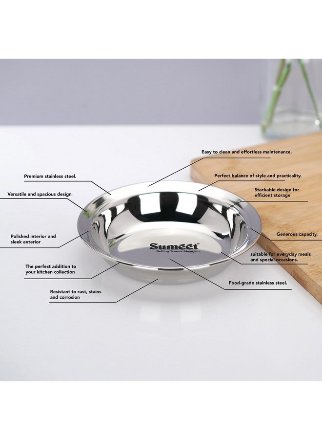 Sumeet Stainless Steel Heavy Gauge Multi Utility Serving Plates with Mirror Finish 16.5cm Dia - Set of 3pc, Silver - Image 2