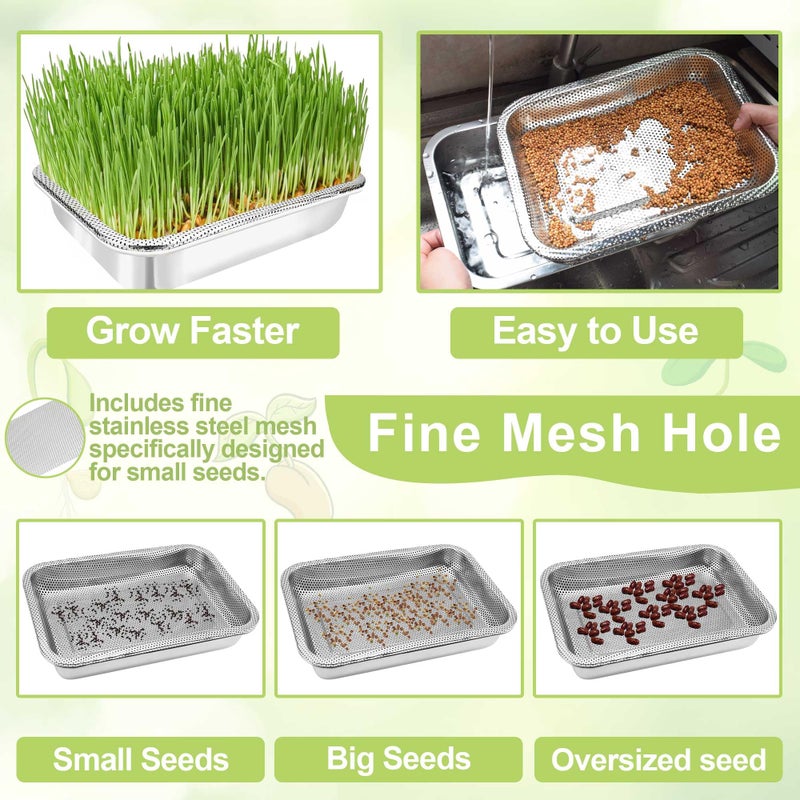 TCYPUHL Stainless Steel Sprouts Growing Kit Trays 3-Tier 12.4 inch, Microgreens Growing Kit, Seed Sprouting Tray with Encrypted Mesh Sprouts for Beans Alfalfa Broccoli Seeds Wheat Grass - Image 4