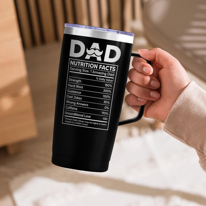 SANDJEST Dad Cup Tumbler with Handle 20oz Dad Nutrition Facts Stainless Steel Travel Coffee Mug Best Dads Gift for Fathers Birthday Christmas Valentines Gift for Men Father Daddy from Daughter Son - Image 5