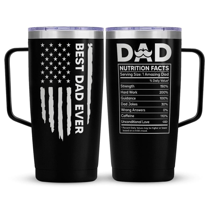 SANDJEST Dad Cup Tumbler with Handle 20oz Dad Nutrition Facts Stainless Steel Travel Coffee Mug Best Dads Gift for Fathers Birthday Christmas Valentines Gift for Men Father Daddy from Daughter Son - Image 1