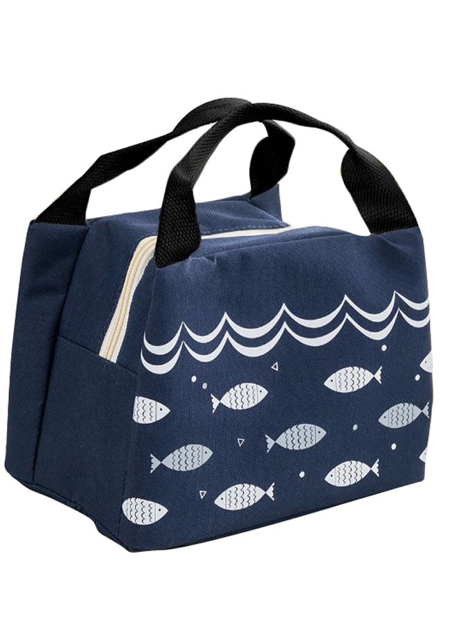 Chic Thermal Insulated Lunch Bag, Fish Animal Print Oxford Cloth Secure Zip,Drawstring Reusable Cooler Tote for Picnics Office