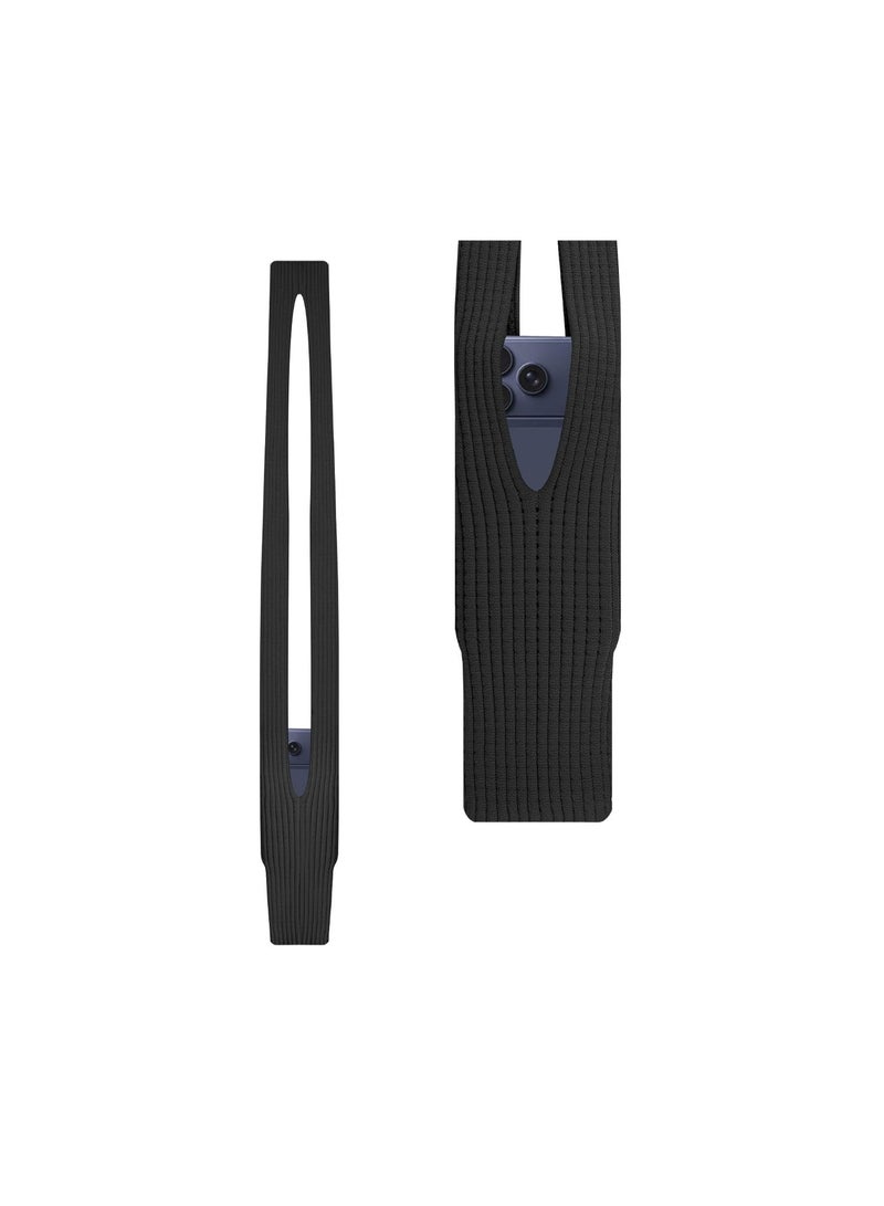 Phone Pocket Lanyard Crossbody Strap 80cm, Universal Stretch Knit Mobile Holder Pouch, Hands-Free Shoulder Phone Bag for iPhone & All Smartphones, Lightweight Minimalist Design Black - Image 1
