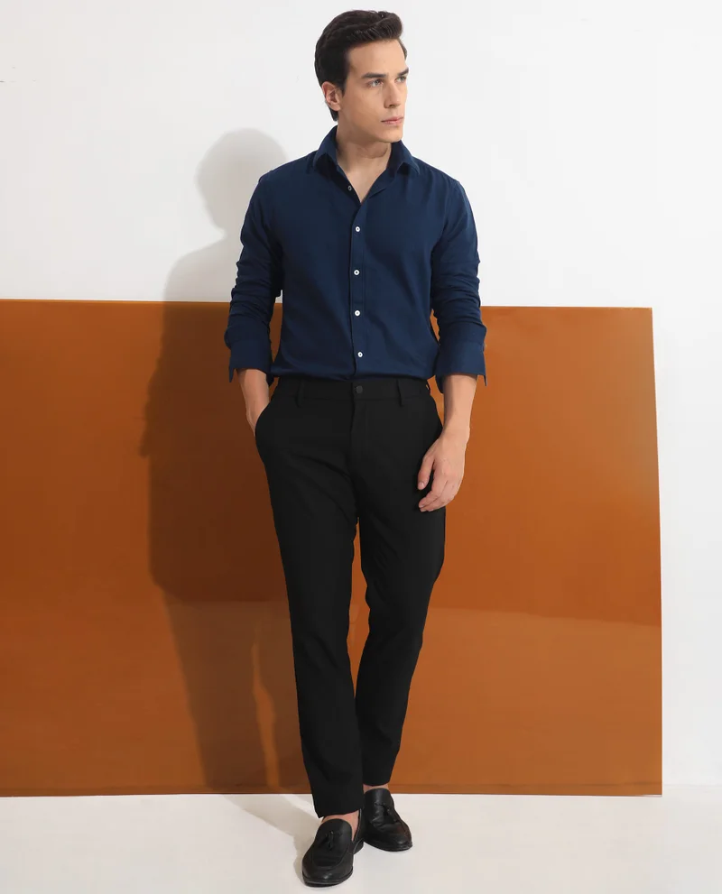 Rare Rabbit Rare Rabbit Mens Otago Navy Cotton Fabric Full Sleeves Regular Fit Solid Twill Shirt