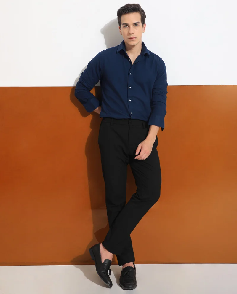 Rare Rabbit Rare Rabbit Mens Otago Navy Cotton Fabric Full Sleeves Regular Fit Solid Twill Shirt