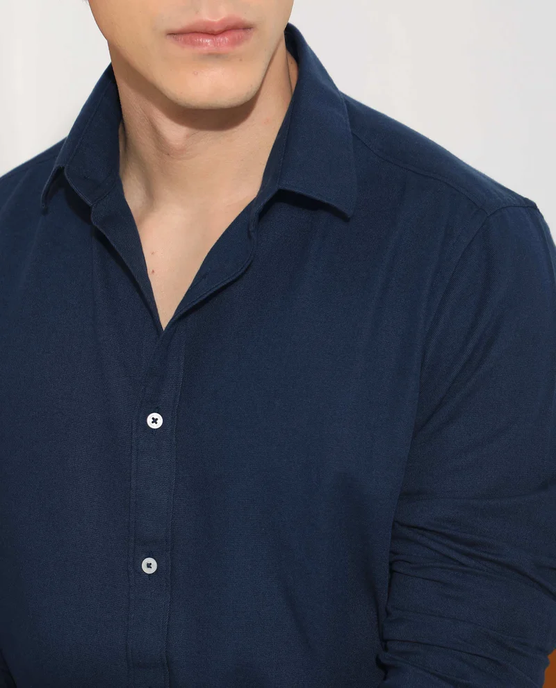 Rare Rabbit Rare Rabbit Mens Otago Navy Cotton Fabric Full Sleeves Regular Fit Solid Twill Shirt