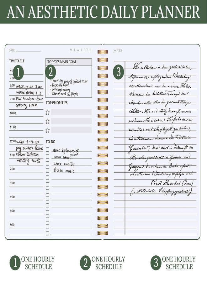Thboxes Undated Daily Planner with Hourly Schedule, 5.71" X 8.35" Daily To DO List Noteboook Set Goals A5 Daily Personal Organizer Notepad for School Work Office Improve Efficiency Planner, Green - Image 2