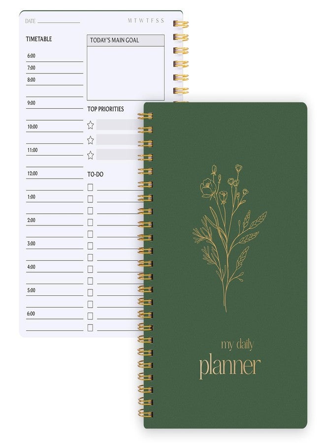 Thboxes Undated Daily Planner with Hourly Schedule, 5.71" X 8.35" Daily To DO List Noteboook Set Goals A5 Daily Personal Organizer Notepad for School Work Office Improve Efficiency Planner, Green - Image 1