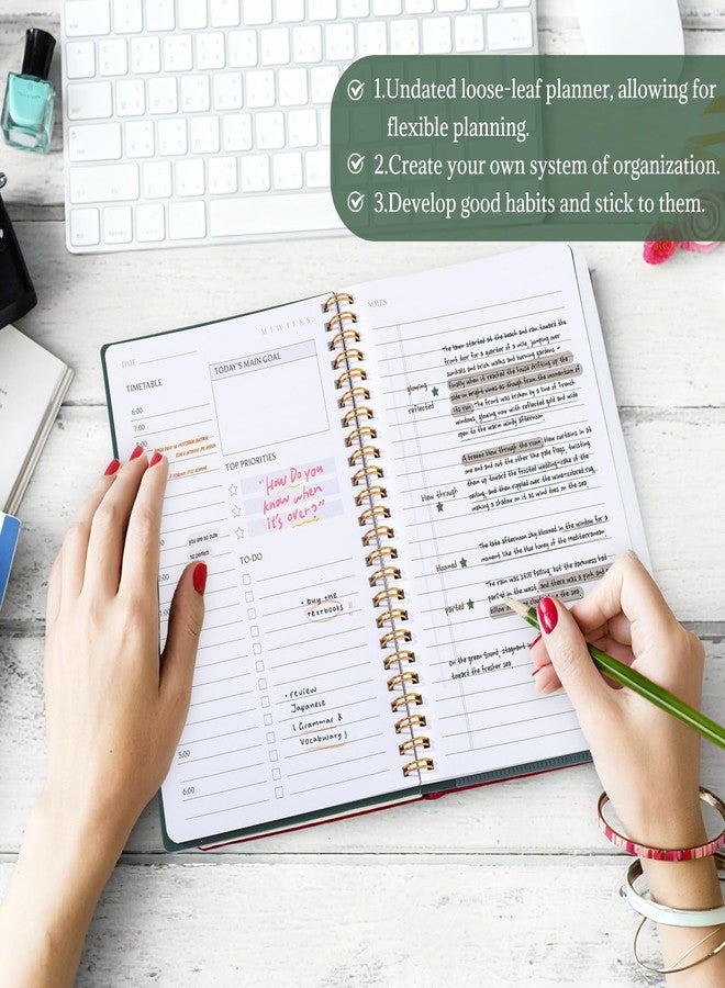 Thboxes Undated Daily Planner with Hourly Schedule, 5.71" X 8.35" Daily To DO List Noteboook Set Goals A5 Daily Personal Organizer Notepad for School Work Office Improve Efficiency Planner, Green - Image 3