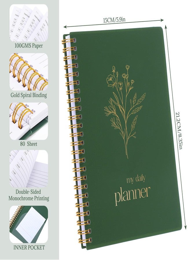 Thboxes Undated Daily Planner with Hourly Schedule, 5.71" X 8.35" Daily To DO List Noteboook Set Goals A5 Daily Personal Organizer Notepad for School Work Office Improve Efficiency Planner, Green - Image 4