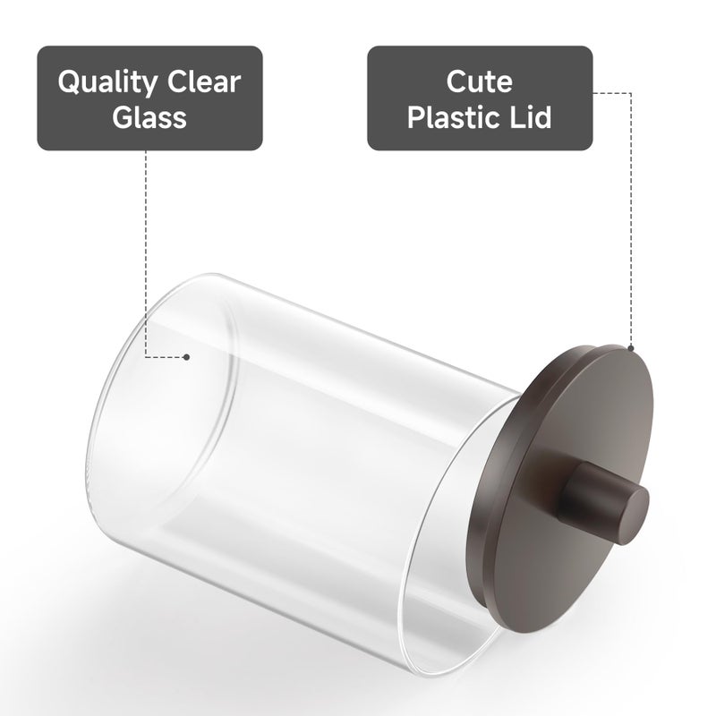 TIPGO Glass Qtip Holder Dispenser for Bathroom - 10 oz Clear Canister Apothecary Jar for Cotton Swabs, Balls, Pads, Floss Picks, Small Containers for Makeup Storage Organizer (2 Pack, Brown) - Image 5