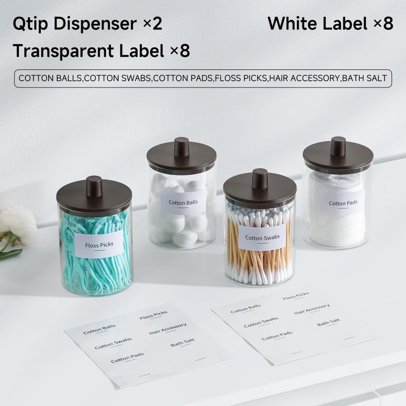 TIPGO Glass Qtip Holder Dispenser for Bathroom - 10 oz Clear Canister Apothecary Jar for Cotton Swabs, Balls, Pads, Floss Picks, Small Containers for Makeup Storage Organizer (2 Pack, Brown) - Image 4