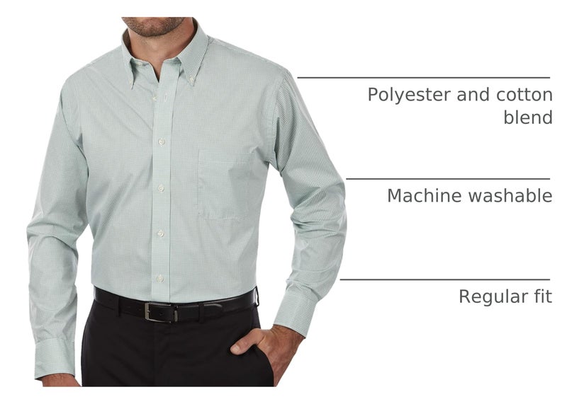 Van Heusen Men's Regular Fit Gingham Button Down Collar Dress Shirt, Green Chicory, Large - Image 4