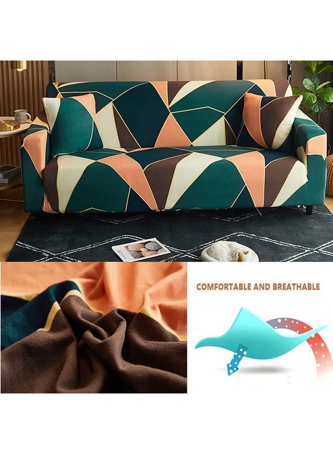 House of Quirk Universal Double Seater Sofa Cover Big Elasticity Cover for Couch Flexible 140 GSM Sofa Slipcover (Green Peach Prism, 145-185cm) - Image 3