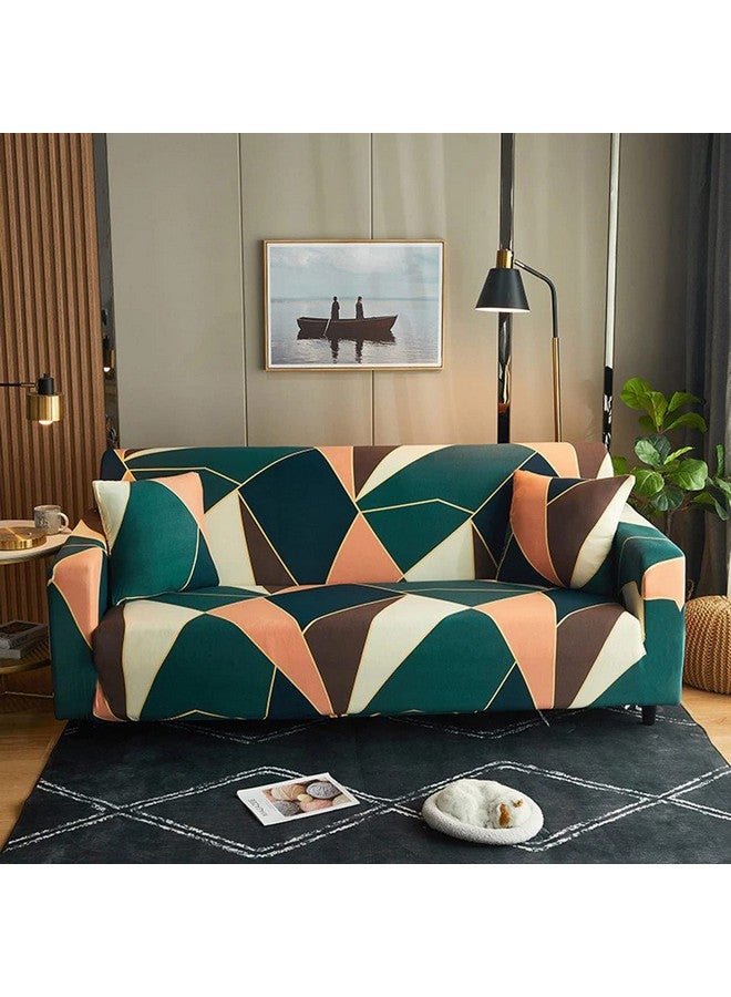 House of Quirk Universal Double Seater Sofa Cover Big Elasticity Cover for Couch Flexible 140 GSM Sofa Slipcover (Green Peach Prism, 145-185cm) - Image 2