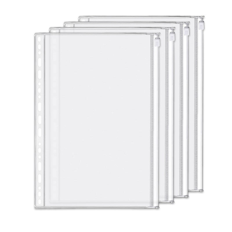 Zelten 4 Pack B5 19 Holes Binder Zip Pockets Plastic Binder Zipper Folders Waterproof 19 Holes Zipper Loose Leaf Bags Zip Lock Envelope for Documents Notebooks Cards (Zip Pocket, B5) - Image 1