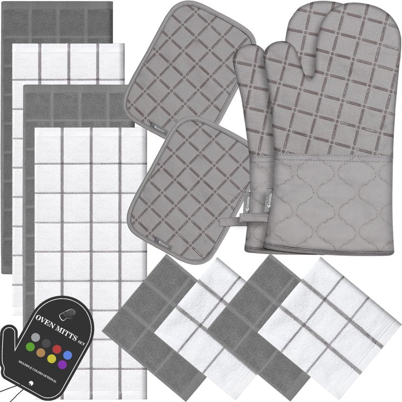 BSKSSK Oven Mitts Kitchen Towels and Dishcloths Pot Holders Sets  Oven Gloves Kitchen Dish Towels 500 Degree Heat Resistant Potholders with Non-Slip Silicone Surface for Cooking  Grilling  Baking-Gray - Image 1