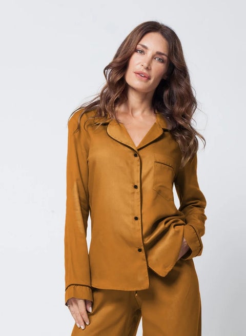 مجموعة من 3 قطع - قميص علوي + بنطلون + رباط رأس - طقم بيجامة ساتان سادة بلون الجمل للسيدات ملابس نسائية ملابس نوم للبنات ملابس نوم ملابس نوم ملابس داخلية فستان بيجامة