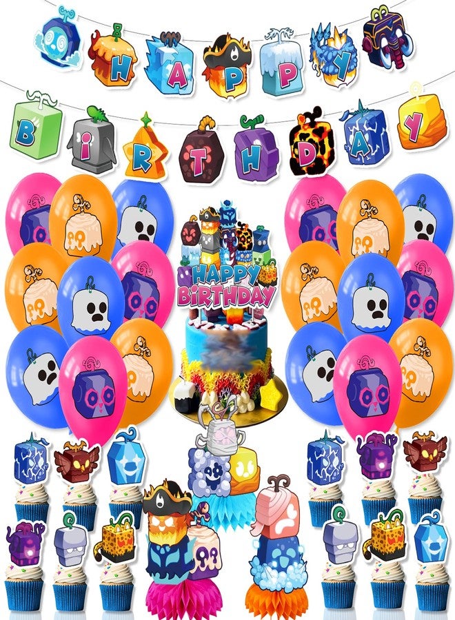 PINUO Game Birthday Party Decoration, Include Birthday Banner, Table Centerpieces, Cake Topper, Latex Balloons for Blox Game Theme Kids Fans Party Supplies - Image 2
