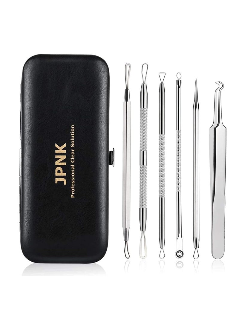 JPNK - JPNK Blackhead Remover Tool Comedones Extractor Acne Removal Kit for Blemish, Whitehead Popping, 6 Pcs Zit Removing for Nose Face Tools with a Leather Bag - Image 1