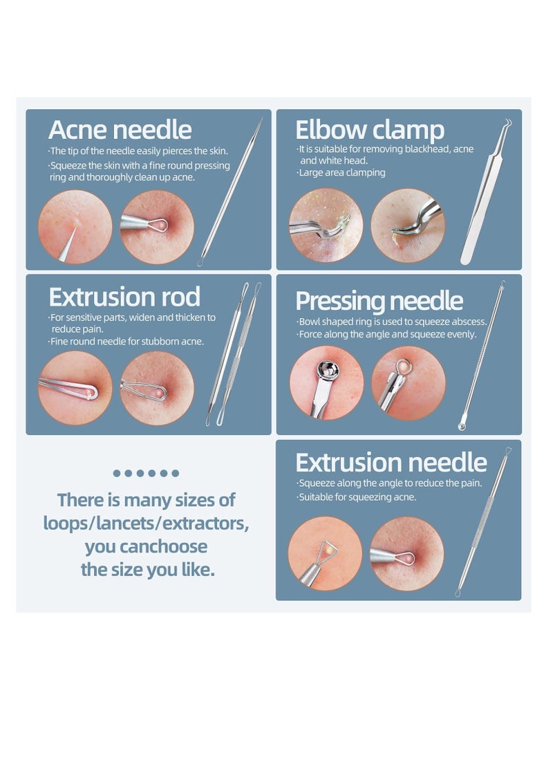 JPNK - JPNK Blackhead Remover Tool Comedones Extractor Acne Removal Kit for Blemish, Whitehead Popping, 6 Pcs Zit Removing for Nose Face Tools with a Leather Bag - Image 1