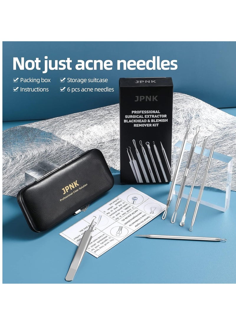 JPNK - JPNK Blackhead Remover Tool Comedones Extractor Acne Removal Kit for Blemish, Whitehead Popping, 6 Pcs Zit Removing for Nose Face Tools with a Leather Bag - Image 1