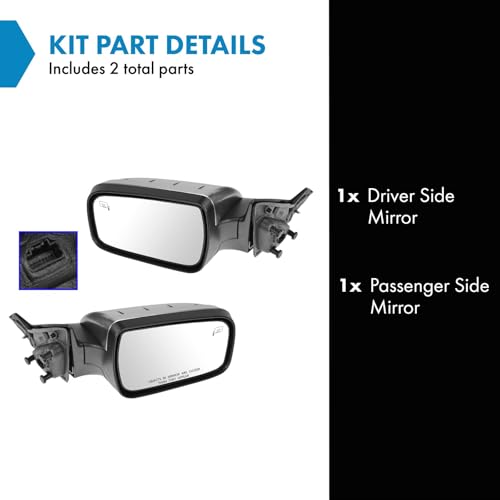 TRQ 2 Piece Driver and Passenger Side Mirror Assembly Set Electric Adjustment Heated No Memory Satin Chrome Compatible with 2008-2010 Ford Taurus 2008-2009 Mercury Sable FO1320335 FO1321335 - Image 2
