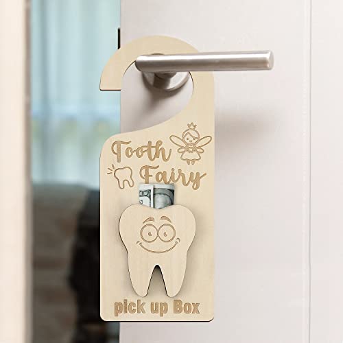 free-space Tooth Fairy Door Hanger with Money Holder Tooth Fairy Pick up Box Encourage Gift for Kids Room Decor (Tooth) - Image 2