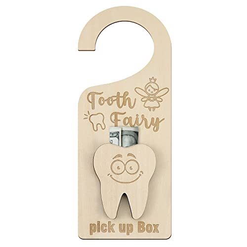free-space Tooth Fairy Door Hanger with Money Holder Tooth Fairy Pick up Box Encourage Gift for Kids Room Decor (Tooth) - Image 1