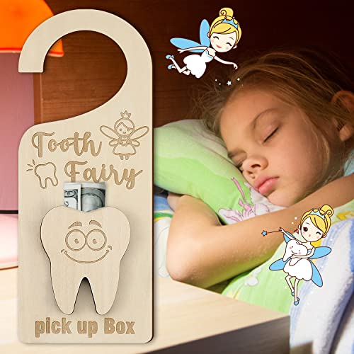 free-space Tooth Fairy Door Hanger with Money Holder Tooth Fairy Pick up Box Encourage Gift for Kids Room Decor (Tooth) - Image 5