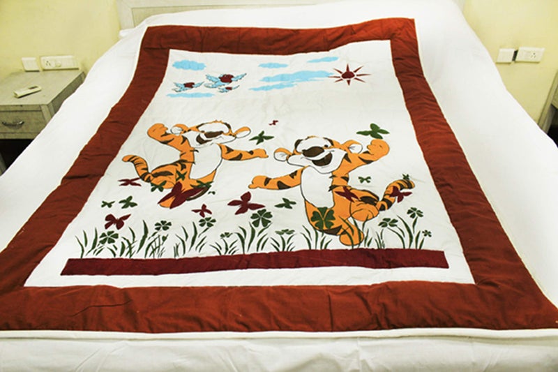 COT PRINTS 100% Cotton Kids Bed- Soft and Light Weight Comforter/Quilt - Ecofriendly Handprint Design - 50 x 60 (Tiger)