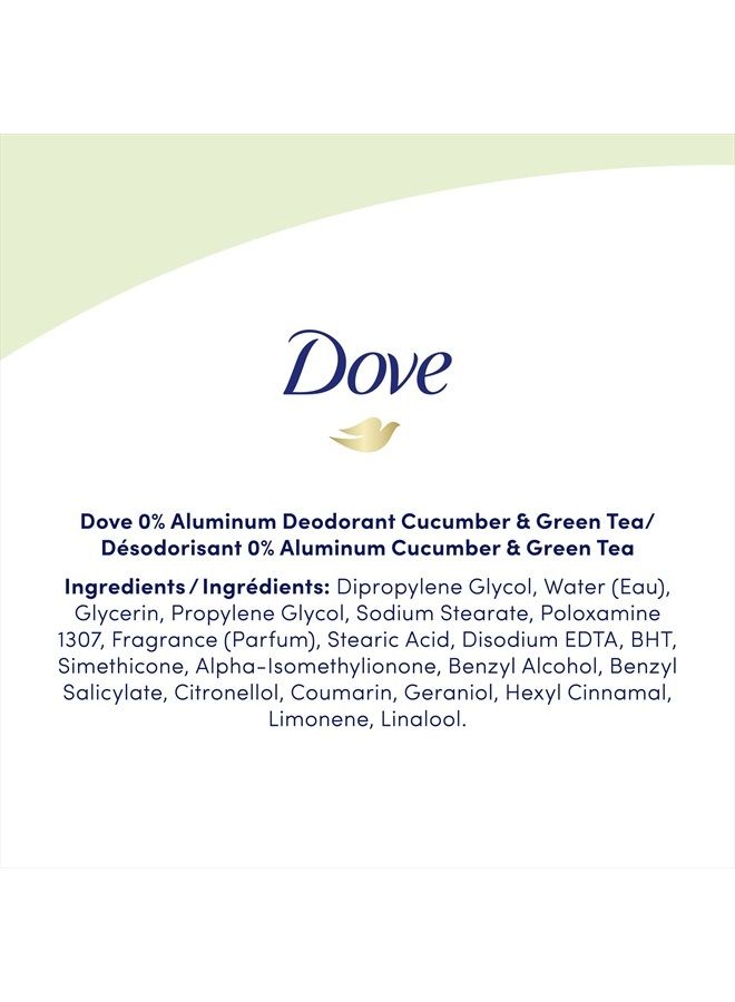 Dove 0% Aluminum Deodorant Stick Non irritating for Underarm Care Cucumber and Green Tea, 2.6 Oz - Image 3