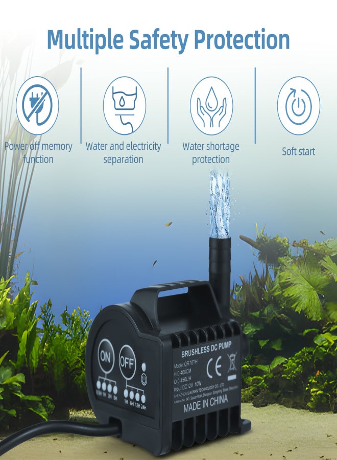 Mini 12V Water Pump with 4 Gear On/Off Timing, Acceleration and Deceleration Function, Max 450L/H Flow 13ft Lift, 6.5ft DC Female Plug and Suction Cup Base for Tank, Pond, Aquarium, Pet Drinking - Image 4