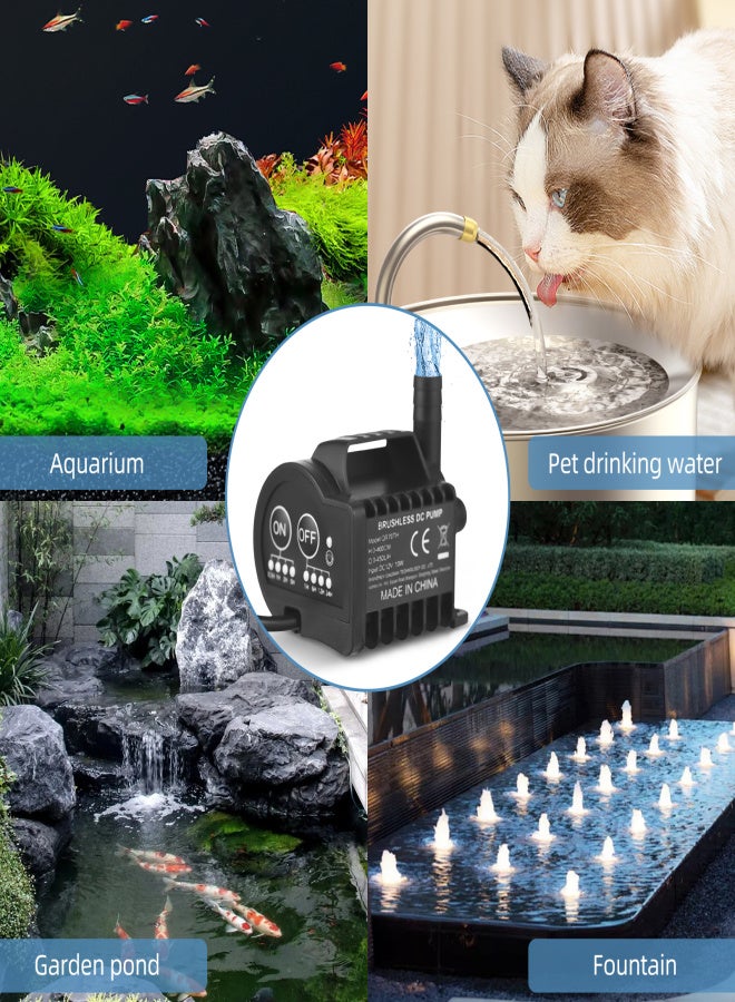 Mini 12V Water Pump with 4 Gear On/Off Timing, Acceleration and Deceleration Function, Max 450L/H Flow 13ft Lift, 6.5ft DC Female Plug and Suction Cup Base for Tank, Pond, Aquarium, Pet Drinking - Image 3