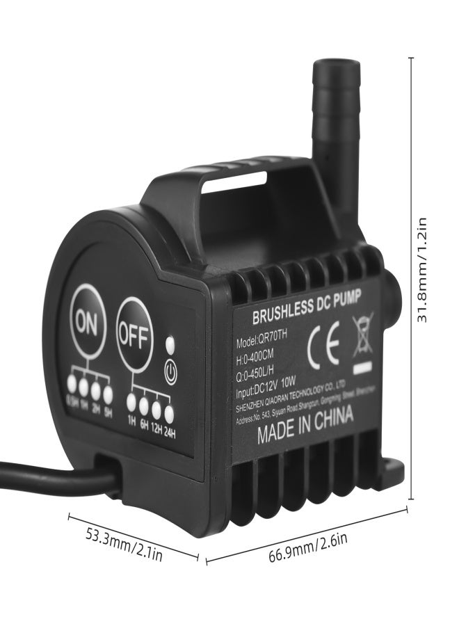 Mini 12V Water Pump with 4 Gear On/Off Timing, Acceleration and Deceleration Function, Max 450L/H Flow 13ft Lift, 6.5ft DC Female Plug and Suction Cup Base for Tank, Pond, Aquarium, Pet Drinking - Image 5