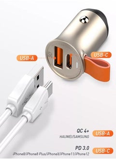 LDNIO 30W Super Mini Dual Port USB-C PD QC4.0 شاحن سيارة سريع للهاتف المحمول مع كابل شحن  - Image 1