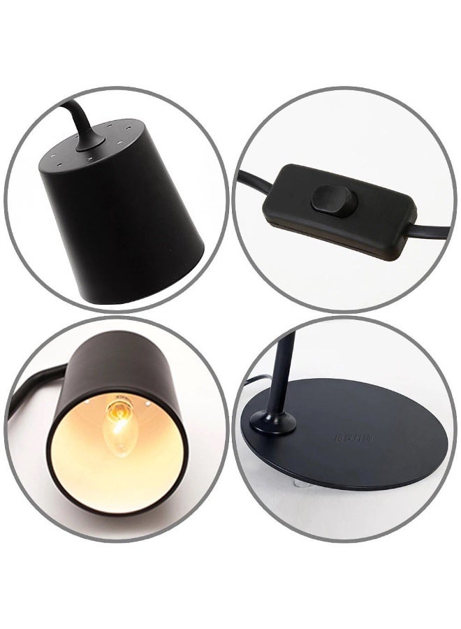 مصباح طاولة أسود عصري بتصميم بسيط - قاعدة معدنية أنيقة مع غطاء قماشي لوضعه بجانب السرير أو المكتب أو غرفة المعيشة - إضاءة محيطة ناعمة للديكورات الداخلية المعاصرة - Image 2