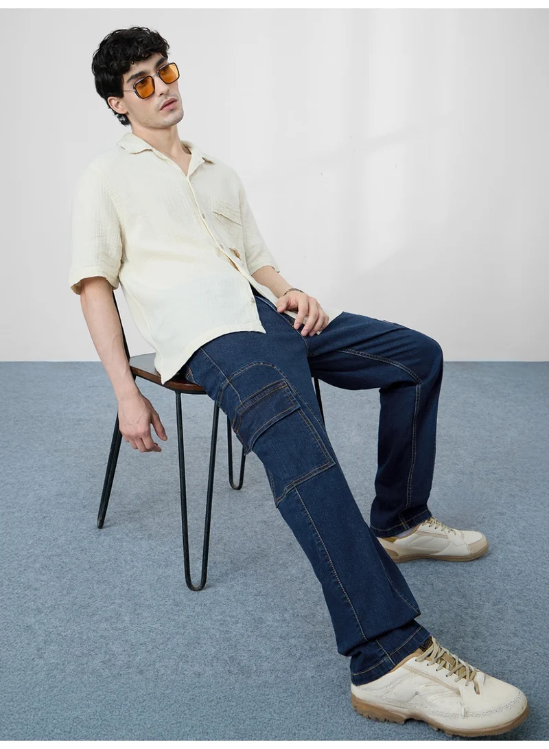 The Souled Store Dark Blue The Souled Store Men Pacific Dark Blue Straight Fit Denim Cargo Jeans for Men | Best Price UAE