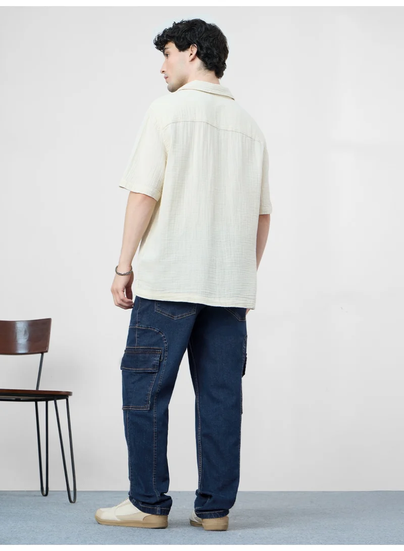 The Souled Store Dark Blue The Souled Store Men Pacific Dark Blue Straight Fit Denim Cargo Jeans for Men | Best Price UAE