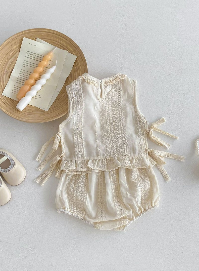 Baby Sleeveless Cotton Lace Vest, Super Cute Bread Set - Image 2