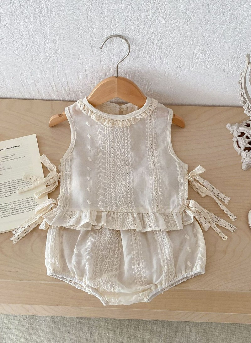 Baby Sleeveless Cotton Lace Vest, Super Cute Bread Set - Image 3