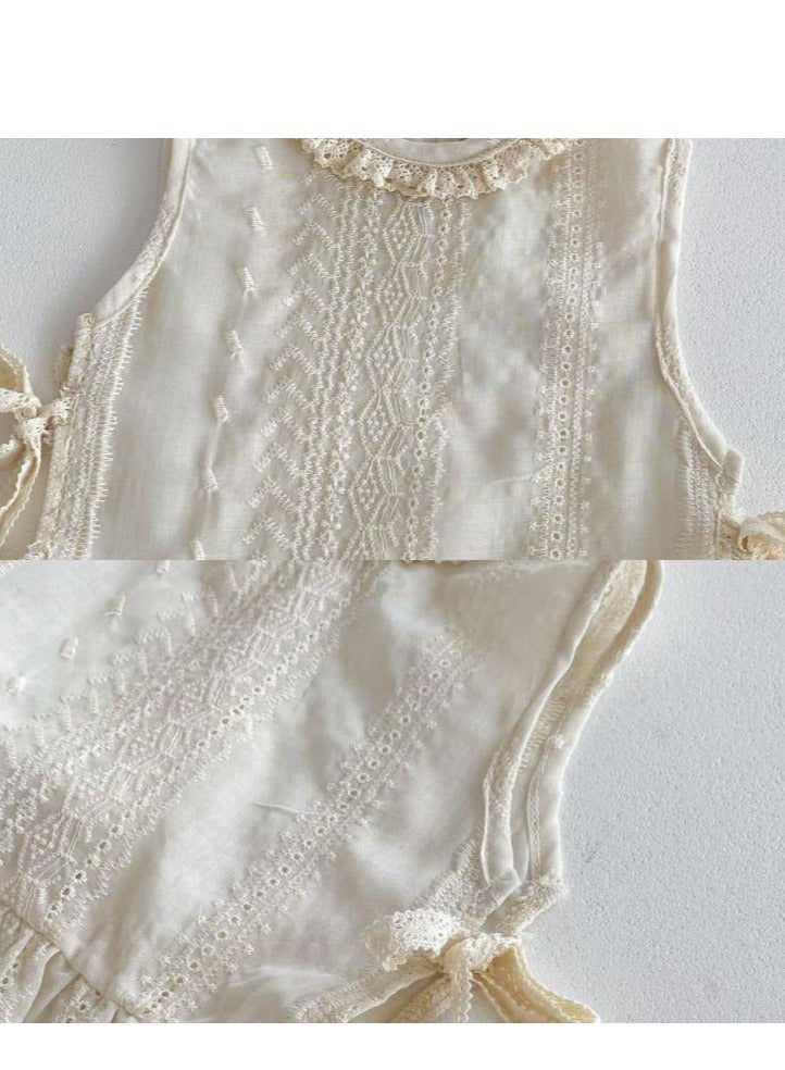 Baby Sleeveless Cotton Lace Vest, Super Cute Bread Set - Image 4