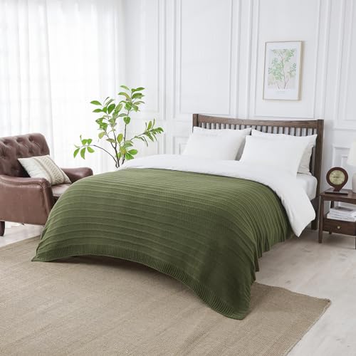 Douceur Olive Green Throw Blanket for Bed, Soft Cozy Lightweight Stripe Pattern Knitted Throw Blanket for Sofa, Kids Room, Living Room, 60"X80" - Image 3